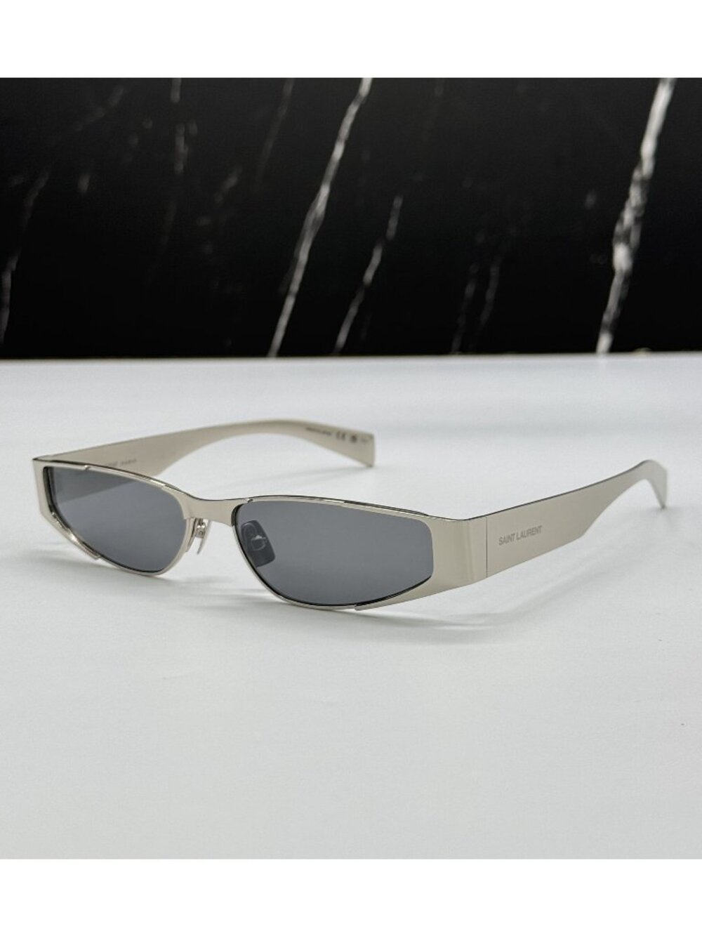 NWT Saint Laurent SL739 001 Silver Metal Unisex Sunglasses Authentic